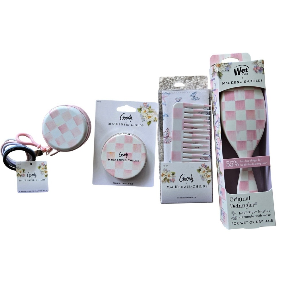 MacKenzie-Childs Hair Accessory Set OS Rosy Check New Wet Brush Goody 4pc Bundle
